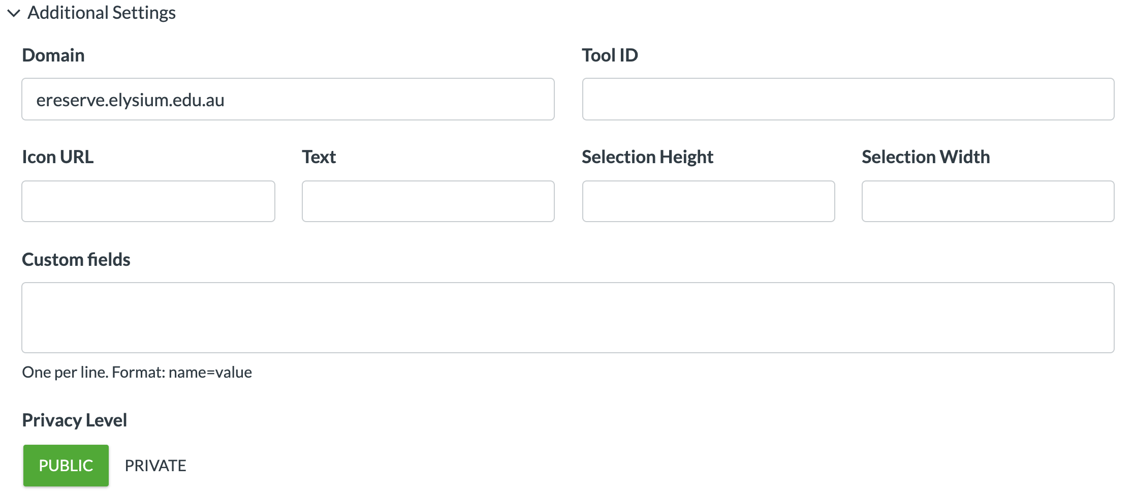 Additional Settings fields
