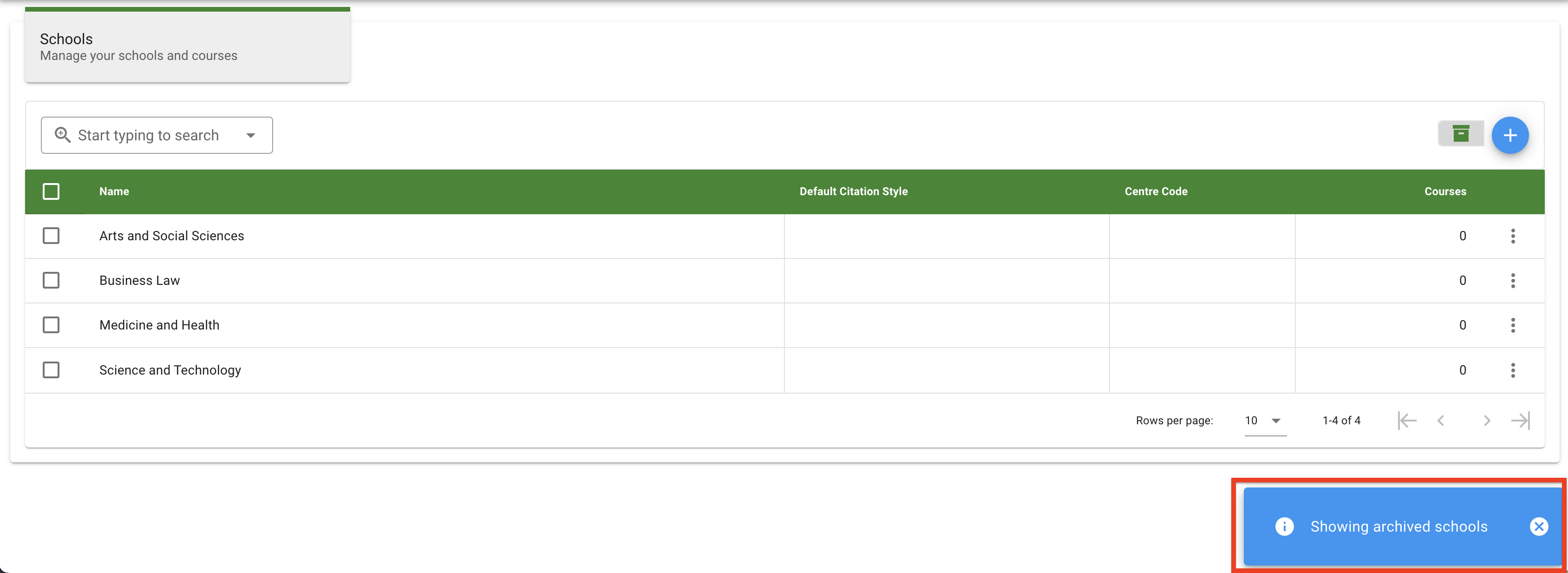 The Archived Schools list
