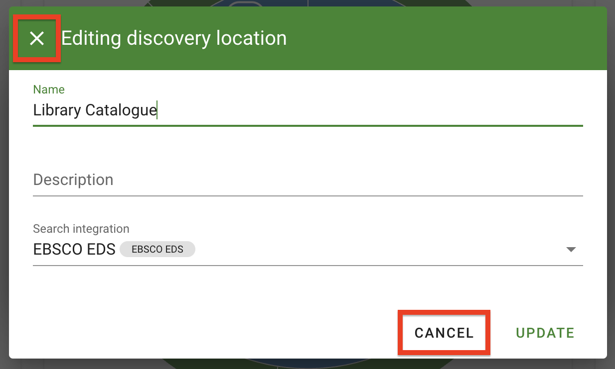 Clicking the Cancel or X will close the creation form