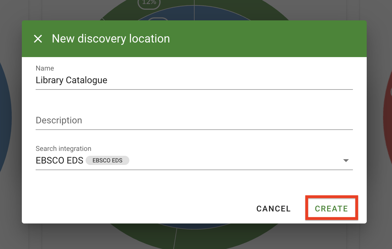 The Create button on the bottom right of the new discovery location menu 