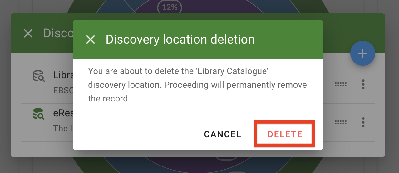 The confirmation window for deleting a discovery location