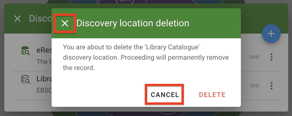 Click Cancel or the X to cancel the deletion process
