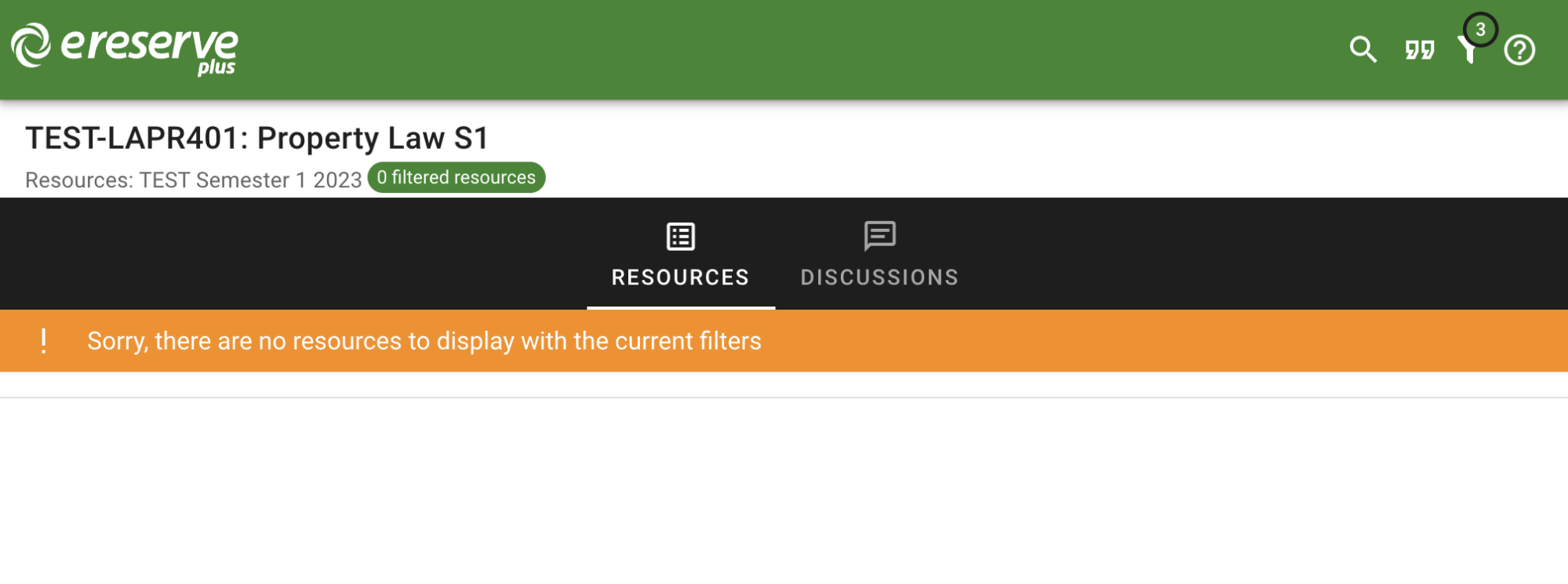 The no Filter match display message