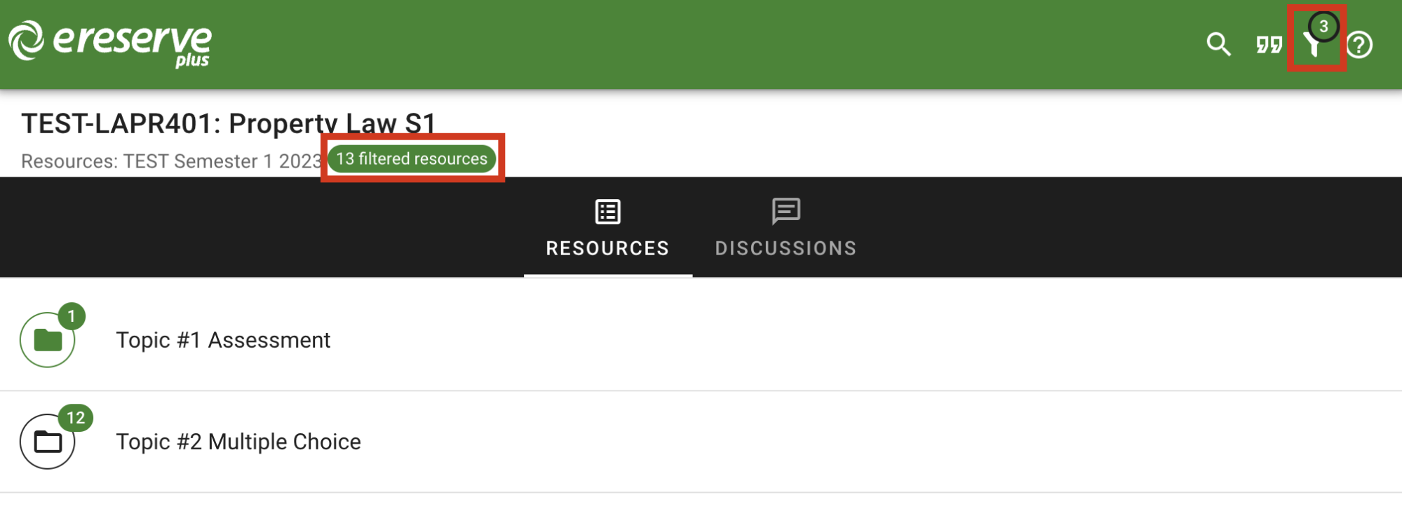 The list displaying only filtered resources