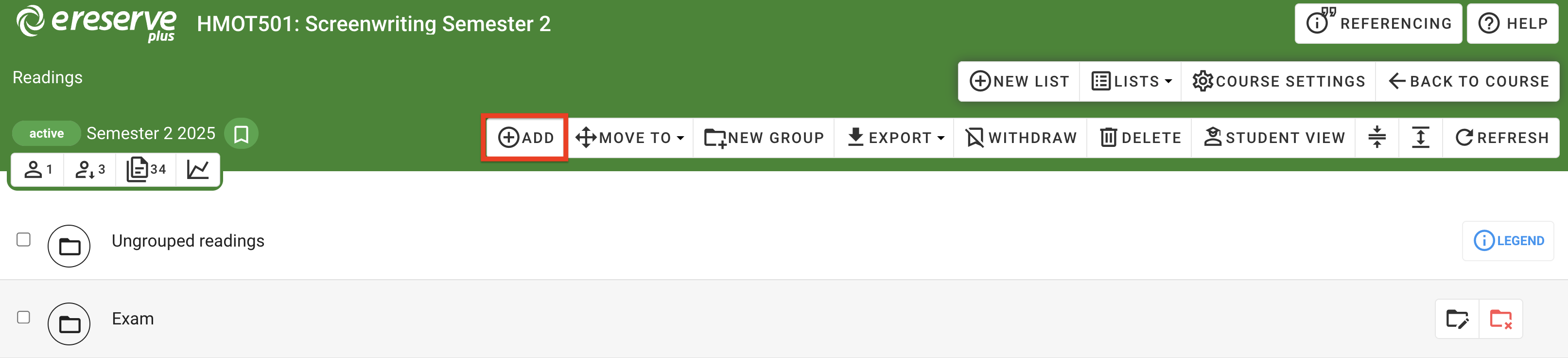 The add button in the faculty list toolbar