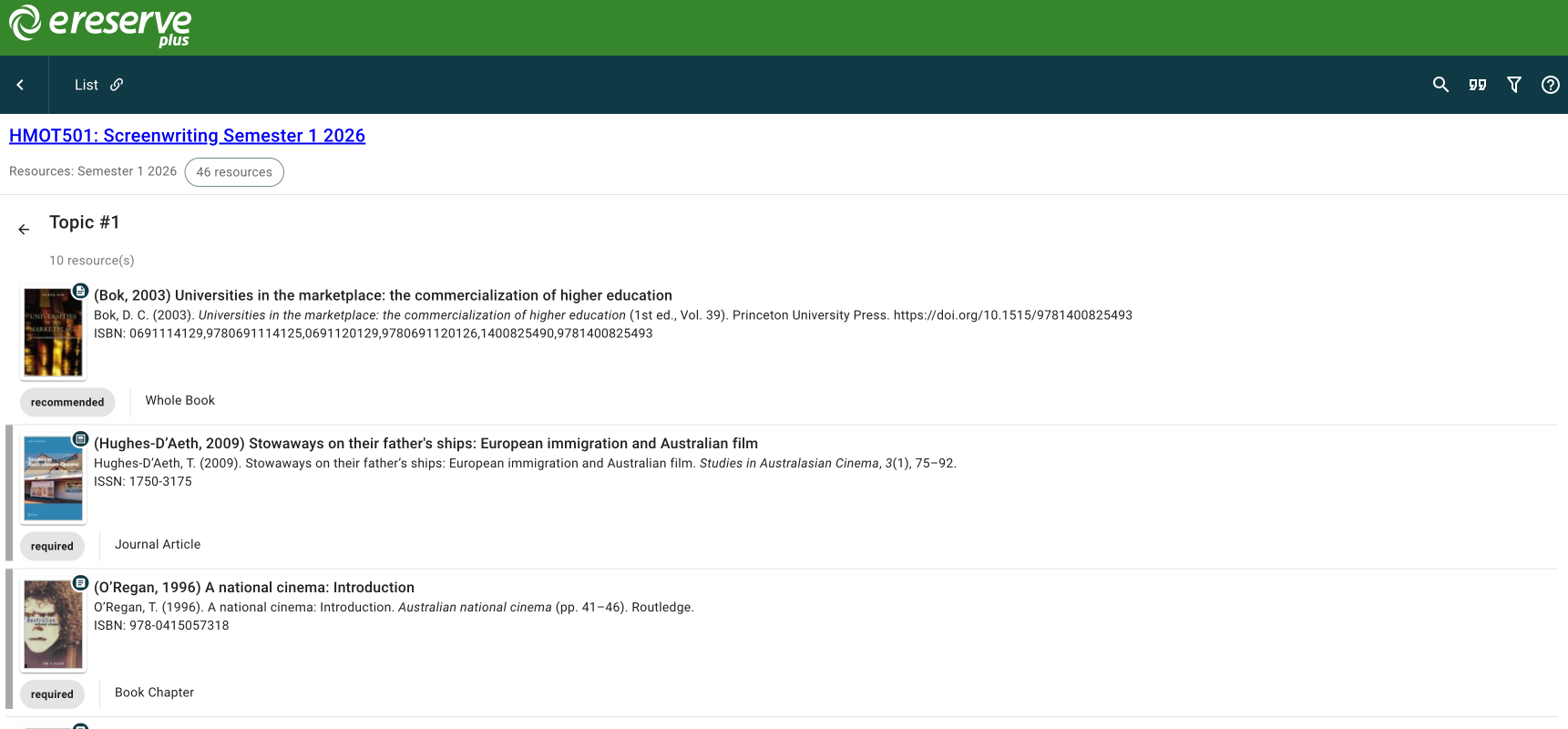 Figure 3: Detailed metadata view for resources within a selected topic Detailed metadata view for resources within a selected topic